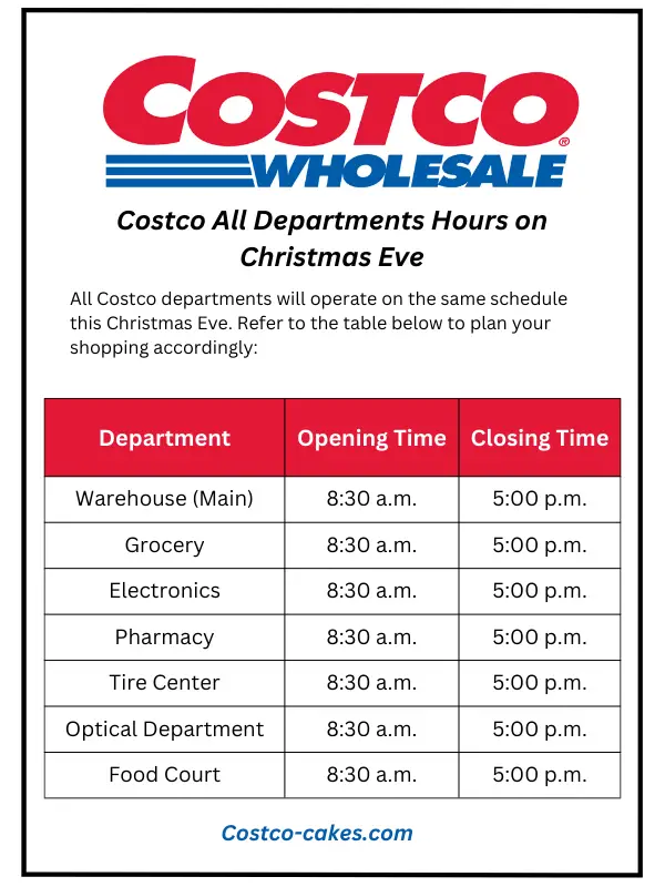 Costco All Departments Hours on Christmas Eve
